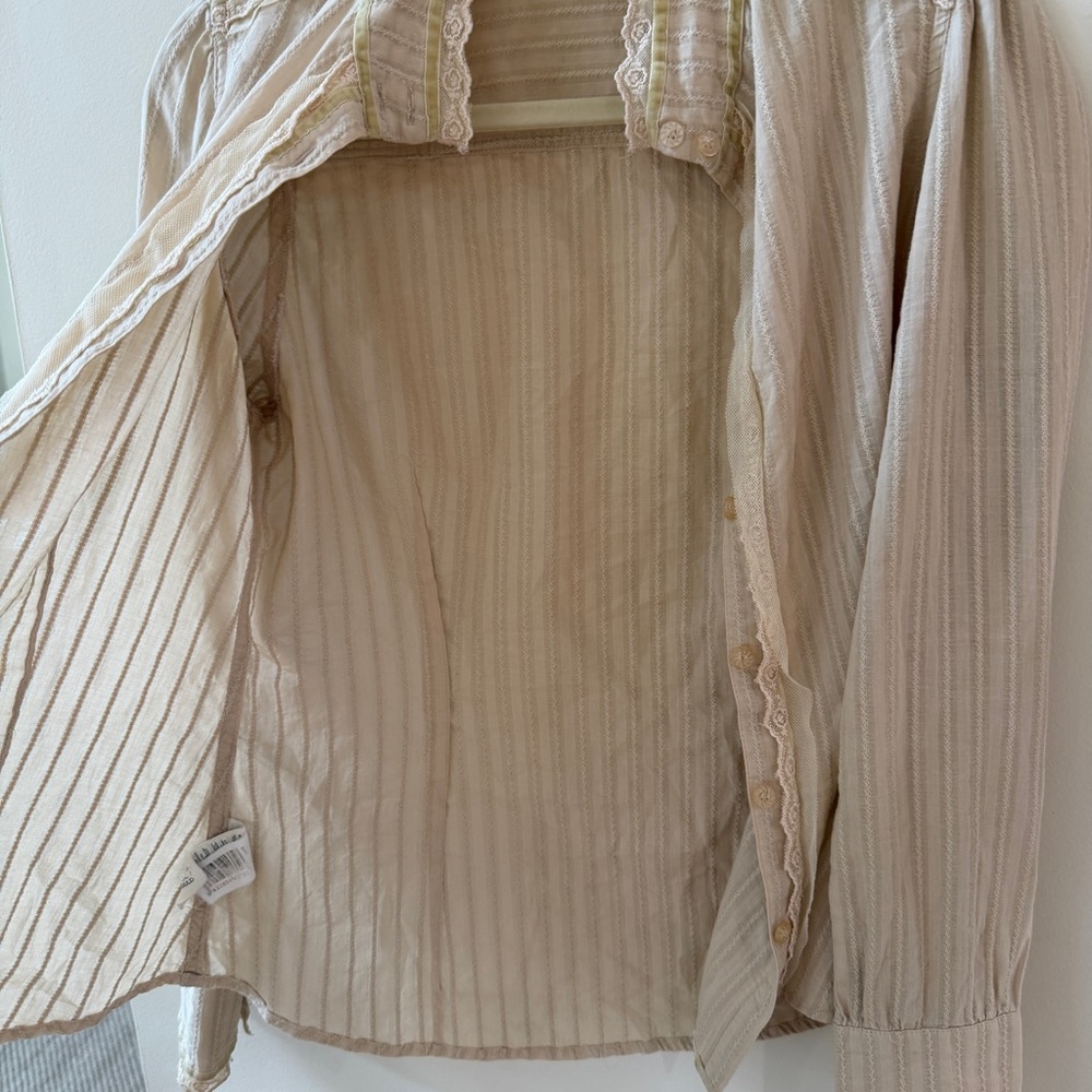 Mango Cream Lace High Neck Blouse Victorian Edwardian Cottagecore Prairie Size 8 - Picture 10 of 11
